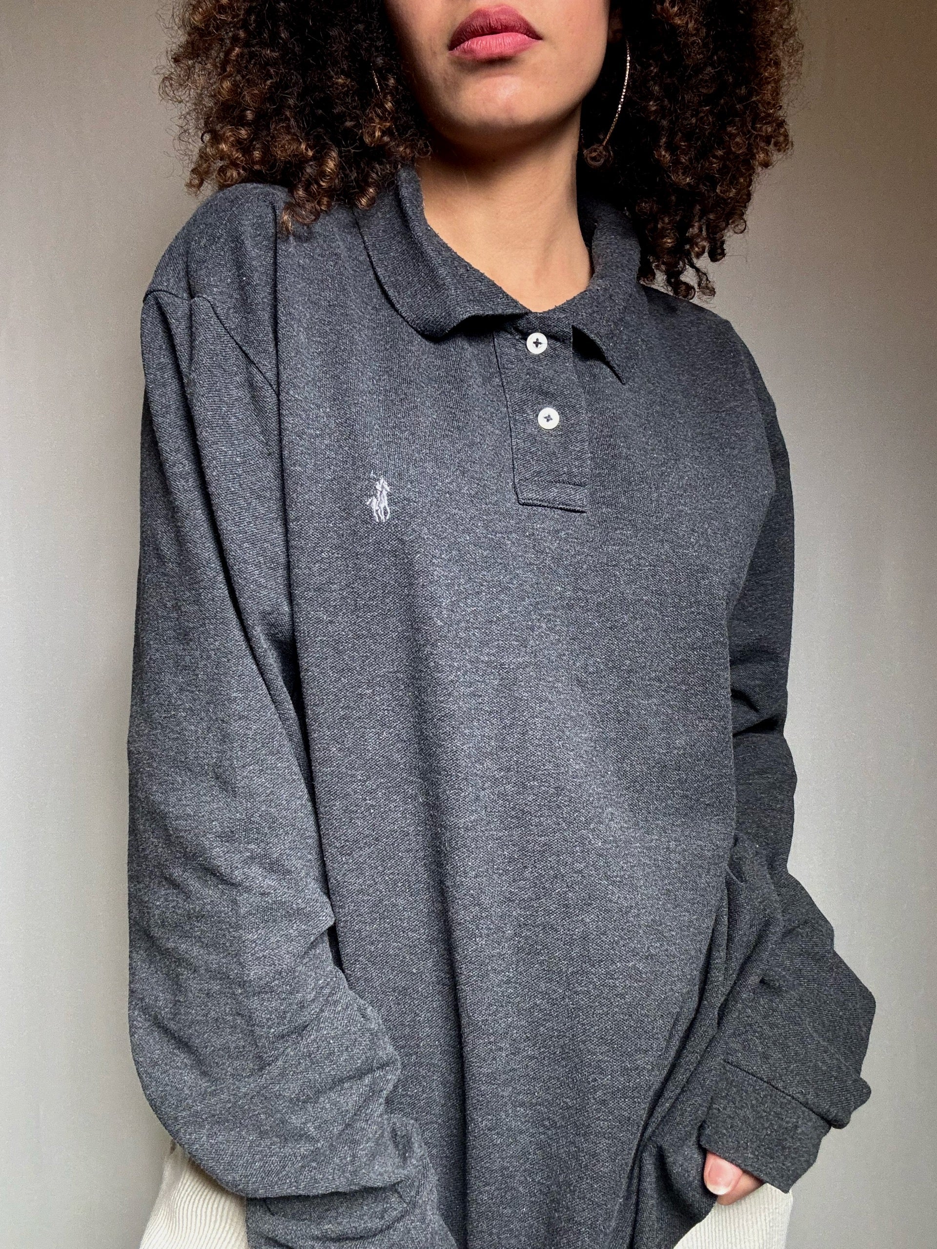 Polo gris foncé Ralph Lauren XXL vintage