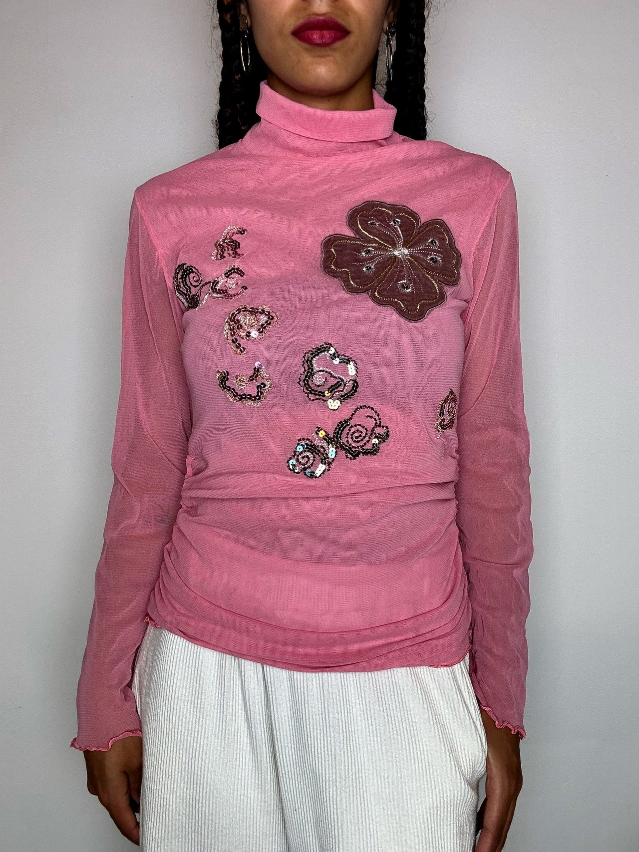 Top en mesh rose TU vintage