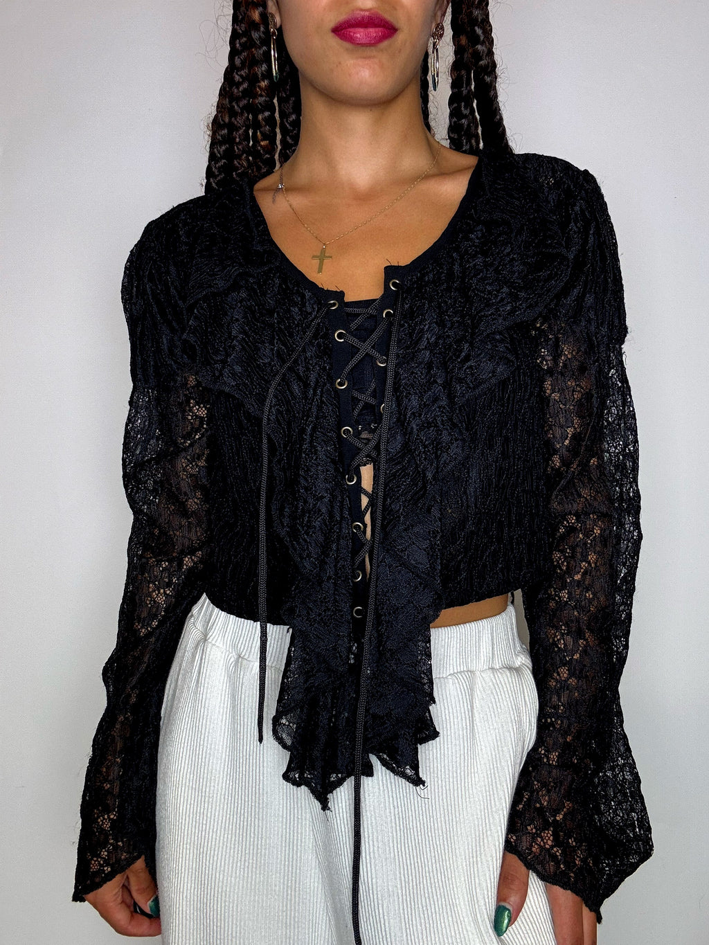 Chemisier à dentelle noir L vintage