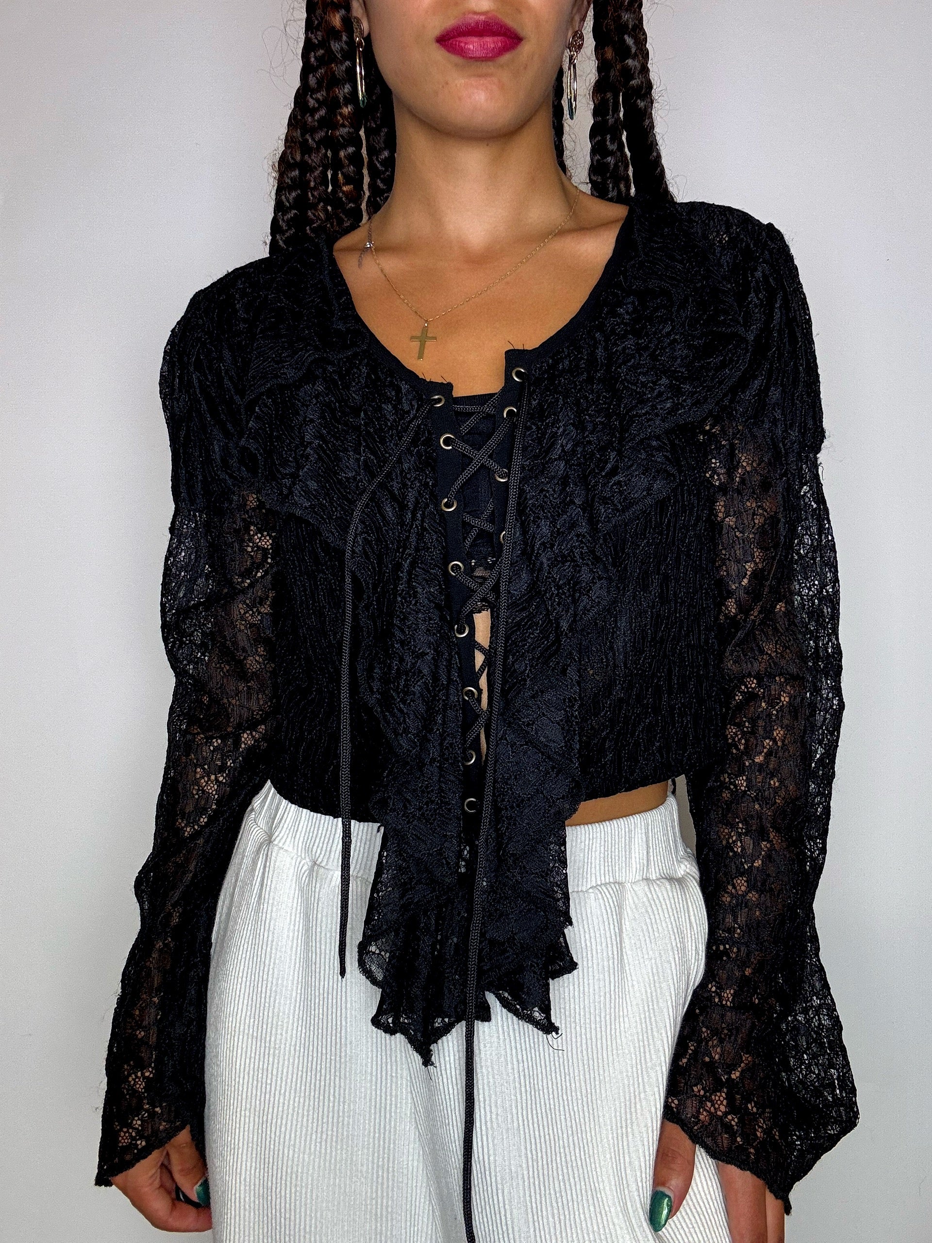 Chemisier à dentelle noir L vintage