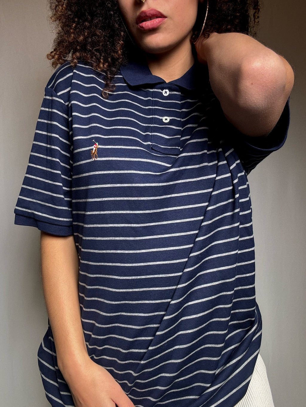 Polo marine rayé Ralph Lauren M vintage