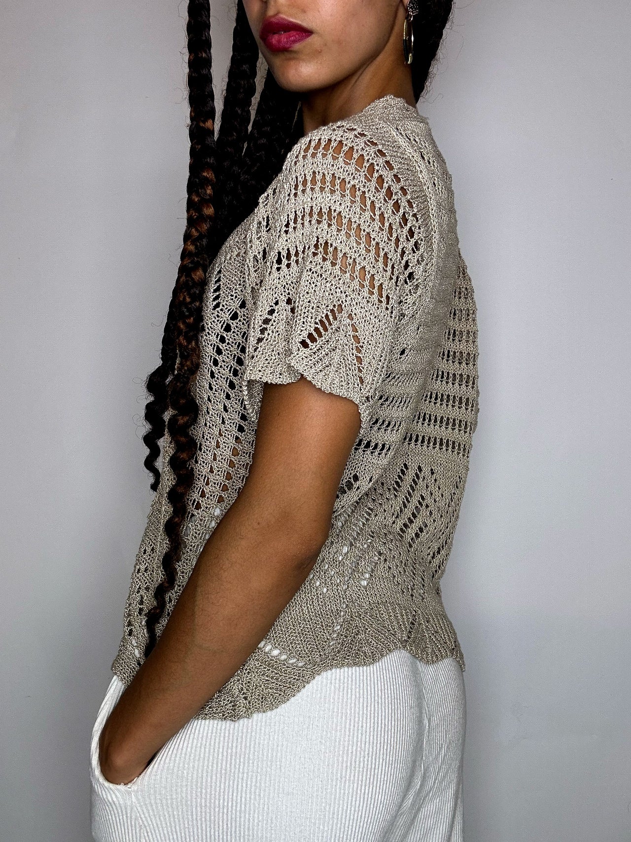 Top ouvert en crochet beige M/L