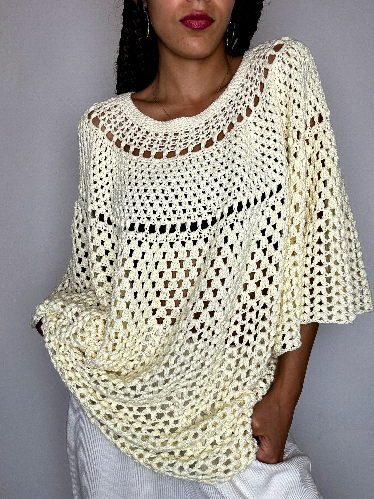 Top en crochet beige M/L