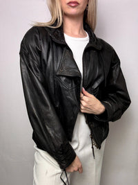 Vintage M schwarze taillierte Lederjacke