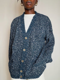 Cardigan bleu chiné XL vintage