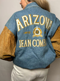 Vintage Arizona blau und beige Zwei-Material-Bomberjacke L