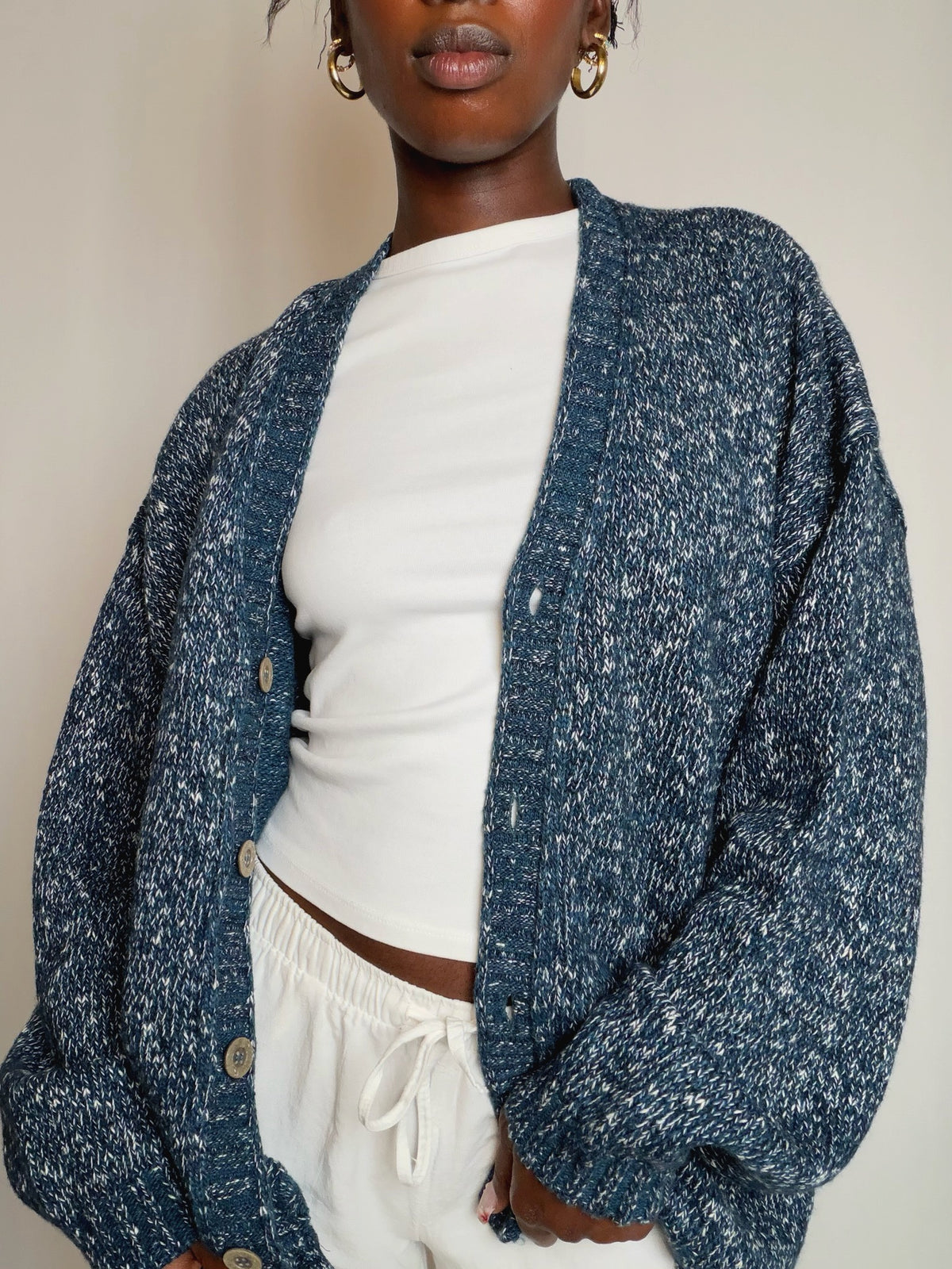 Cardigan bleu chiné XL vintage
