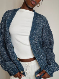 Cardigan bleu chiné XL vintage