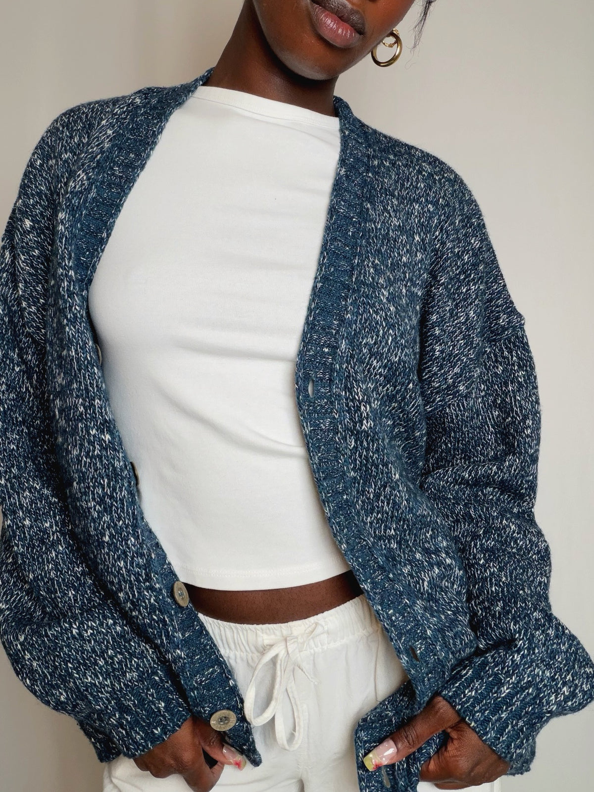 Cardigan bleu chiné XL vintage