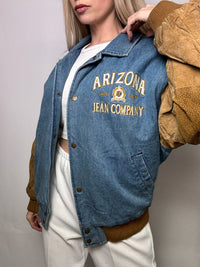 Vintage Arizona blau und beige Zwei-Material-Bomberjacke L