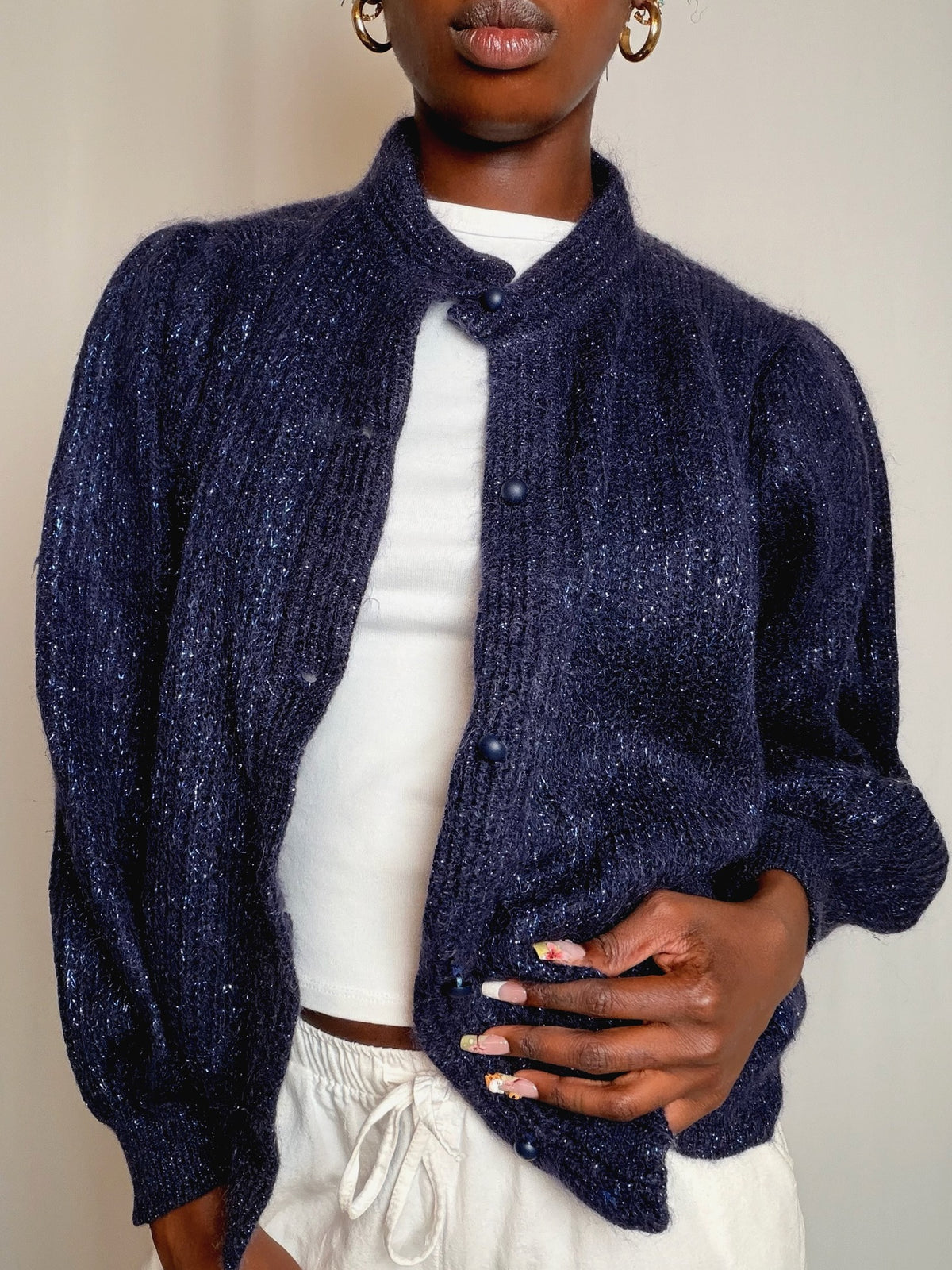 Cardigan bleu pailleté S/M vintage