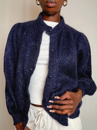 Cardigan bleu pailleté S/M vintage