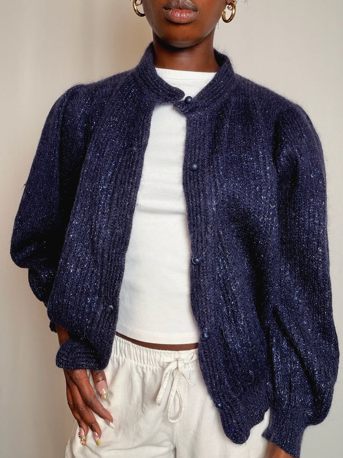 Cardigan bleu pailleté S/M vintage