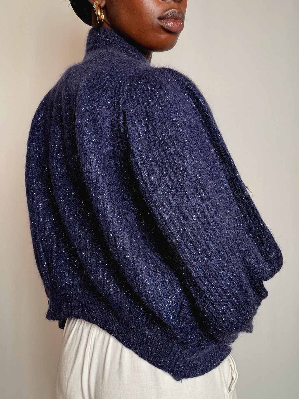 Cardigan bleu pailleté S/M vintage