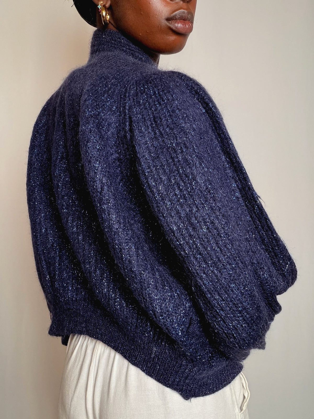 Cardigan bleu pailleté S/M vintage