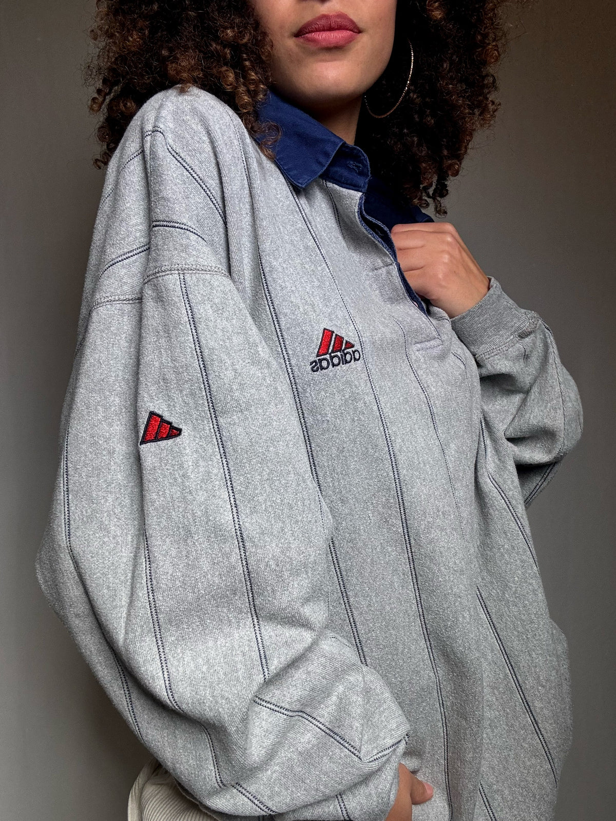 Sweat col polo gris Adidas XL vintage