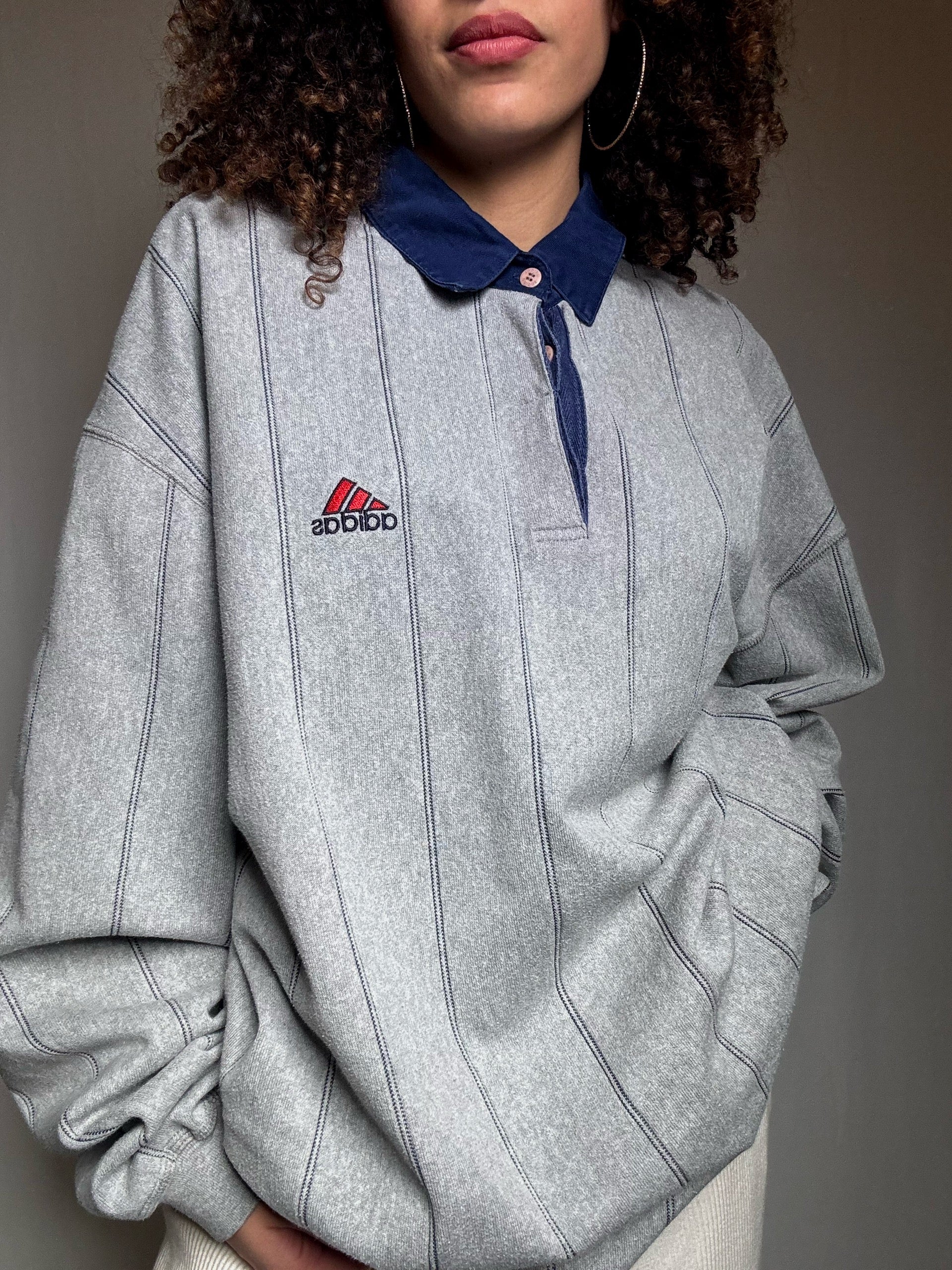 Sweat col polo gris Adidas XL vintage
