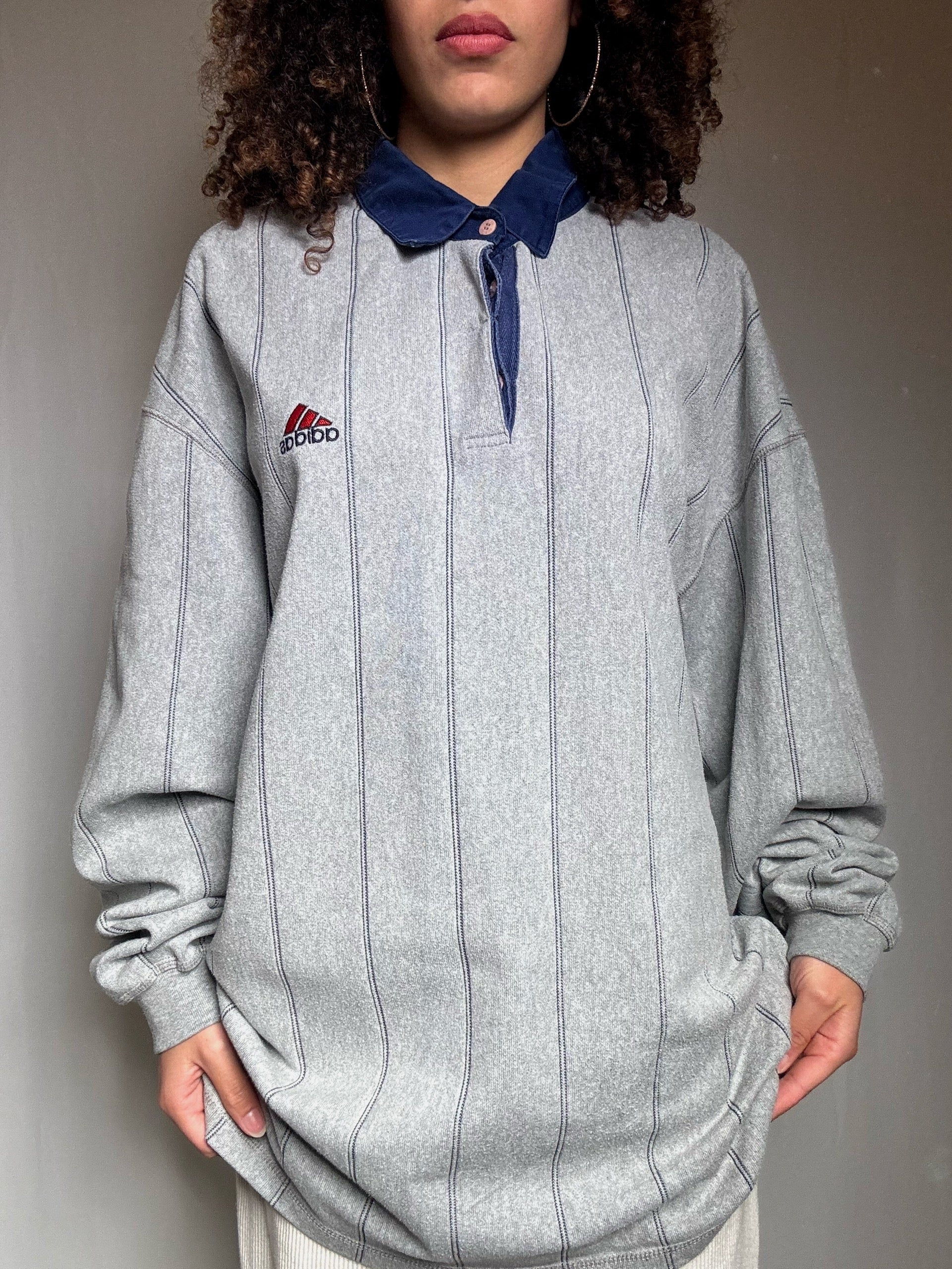 Sweat col polo gris Adidas XL vintage