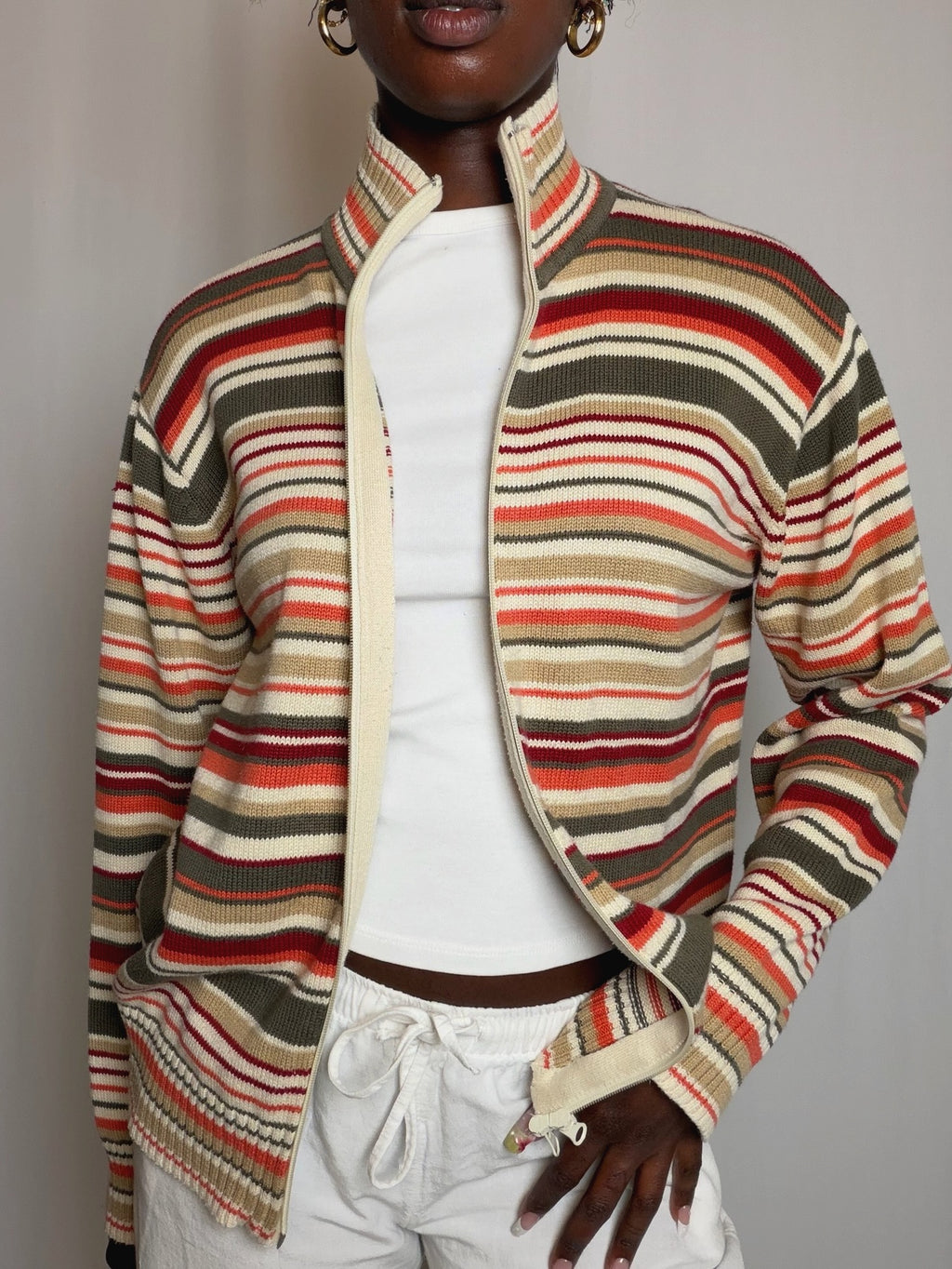 Cardigan à zip rayé L vintage