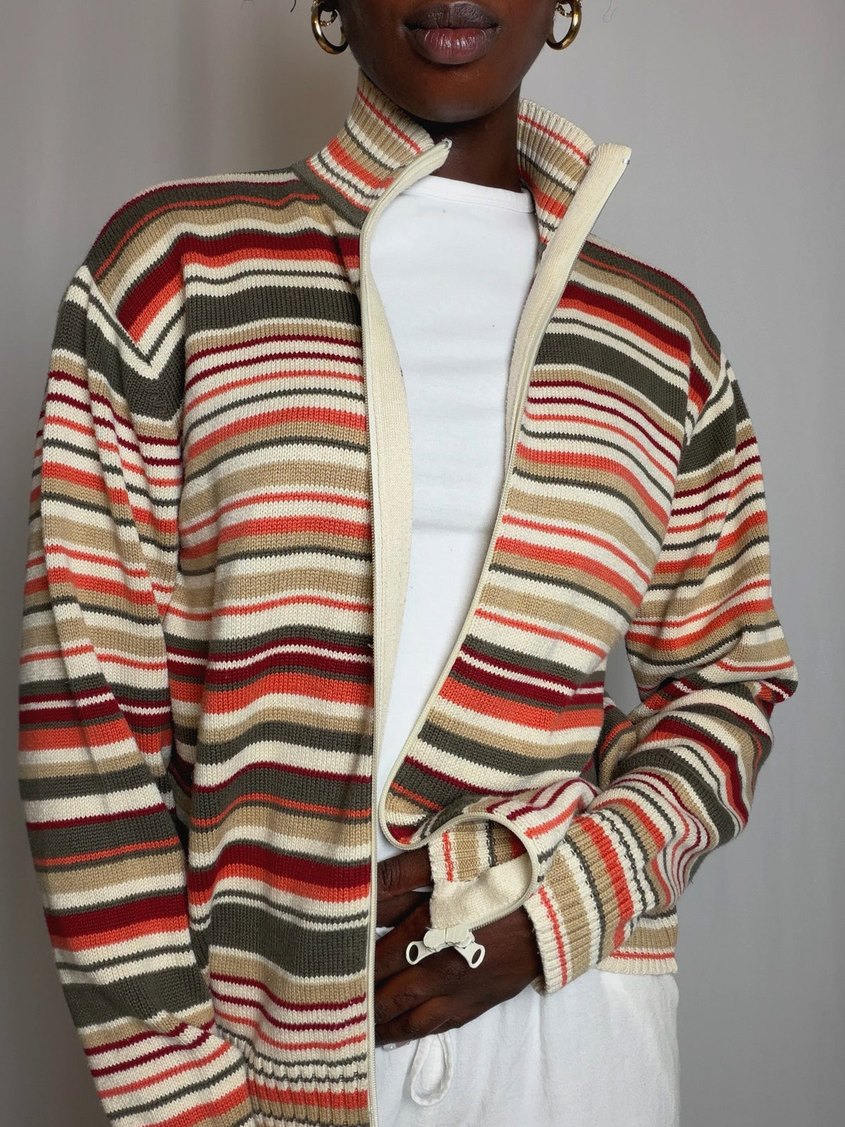 Cardigan à zip rayé L vintage