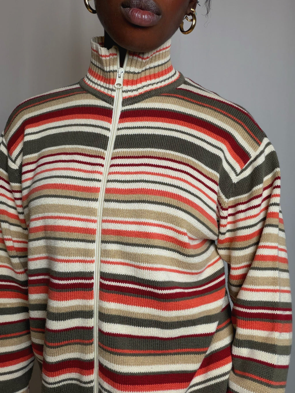 Cardigan à zip rayé L vintage