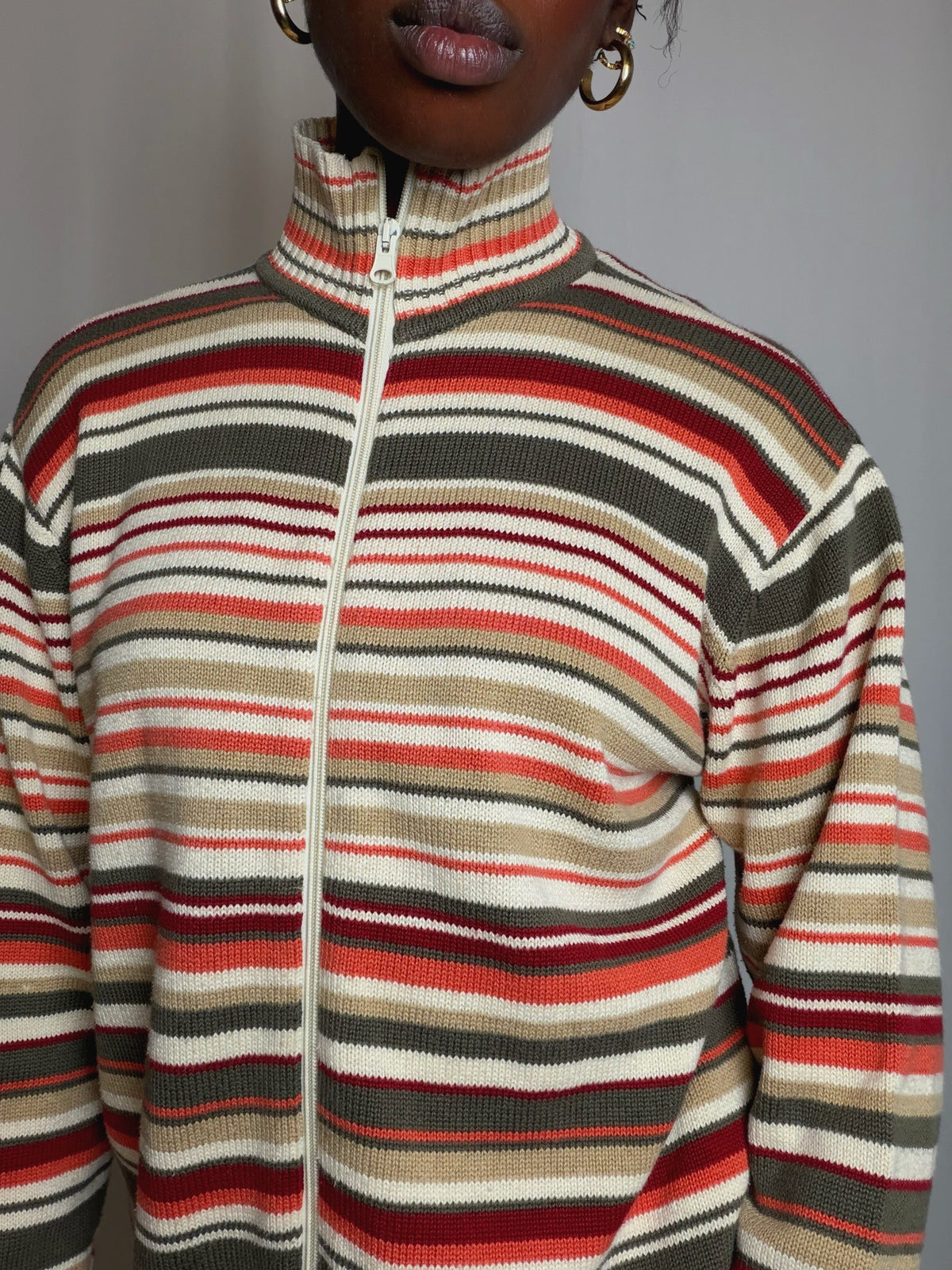 Cardigan à zip rayé L vintage