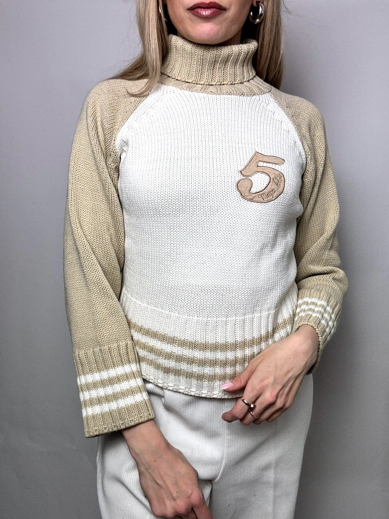 Pull à col roulé bicolore S/M vintage