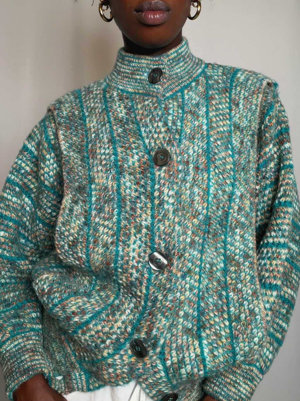 Cardigan en maille turquoise M vintage