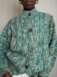 Cardigan en maille turquoise M vintage