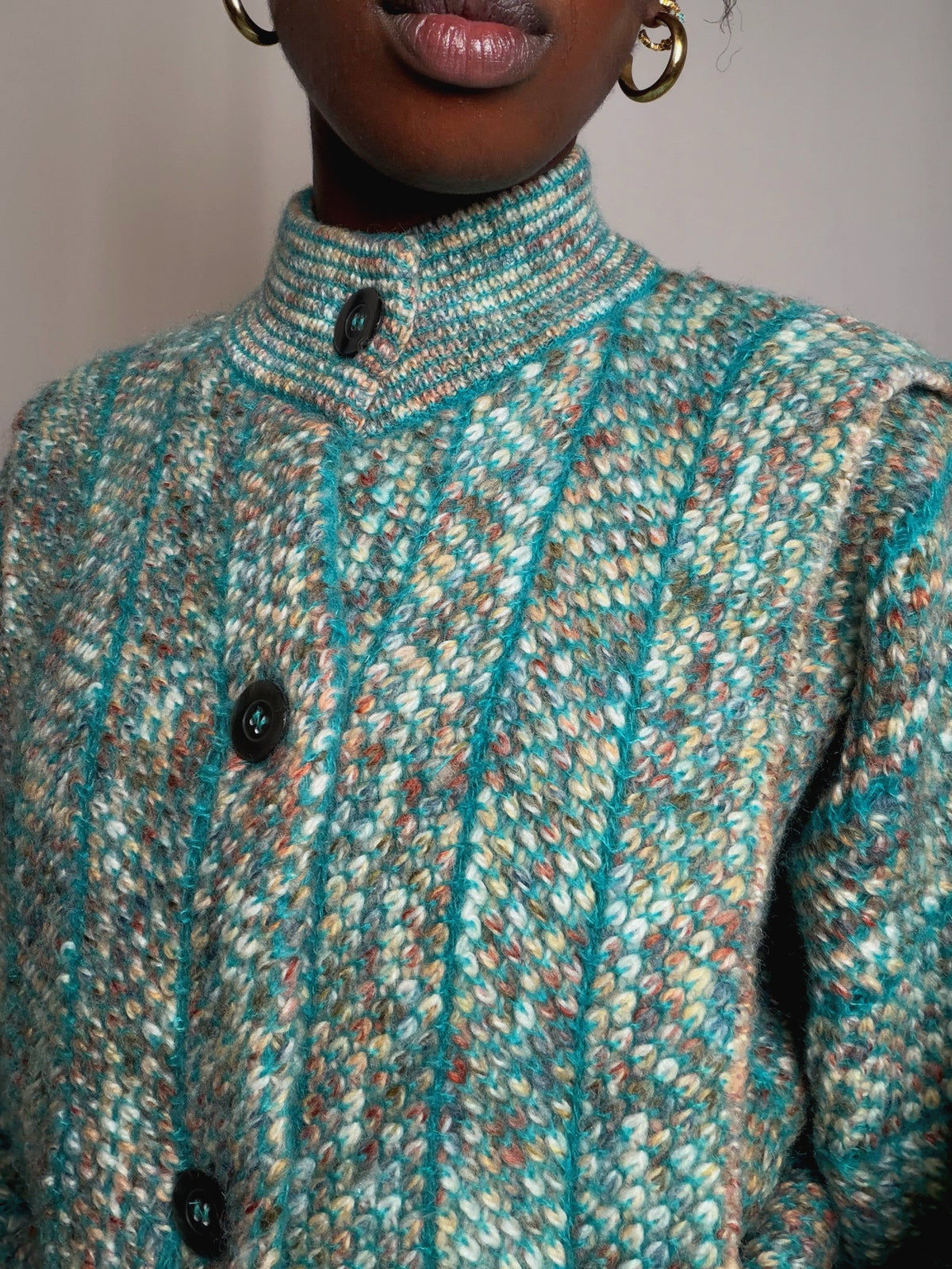Cardigan en maille turquoise M vintage