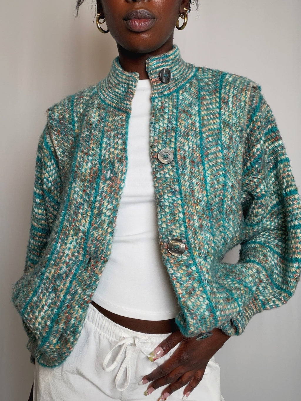 Cardigan en maille turquoise M vintage