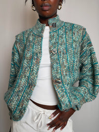 Cardigan en maille turquoise M vintage