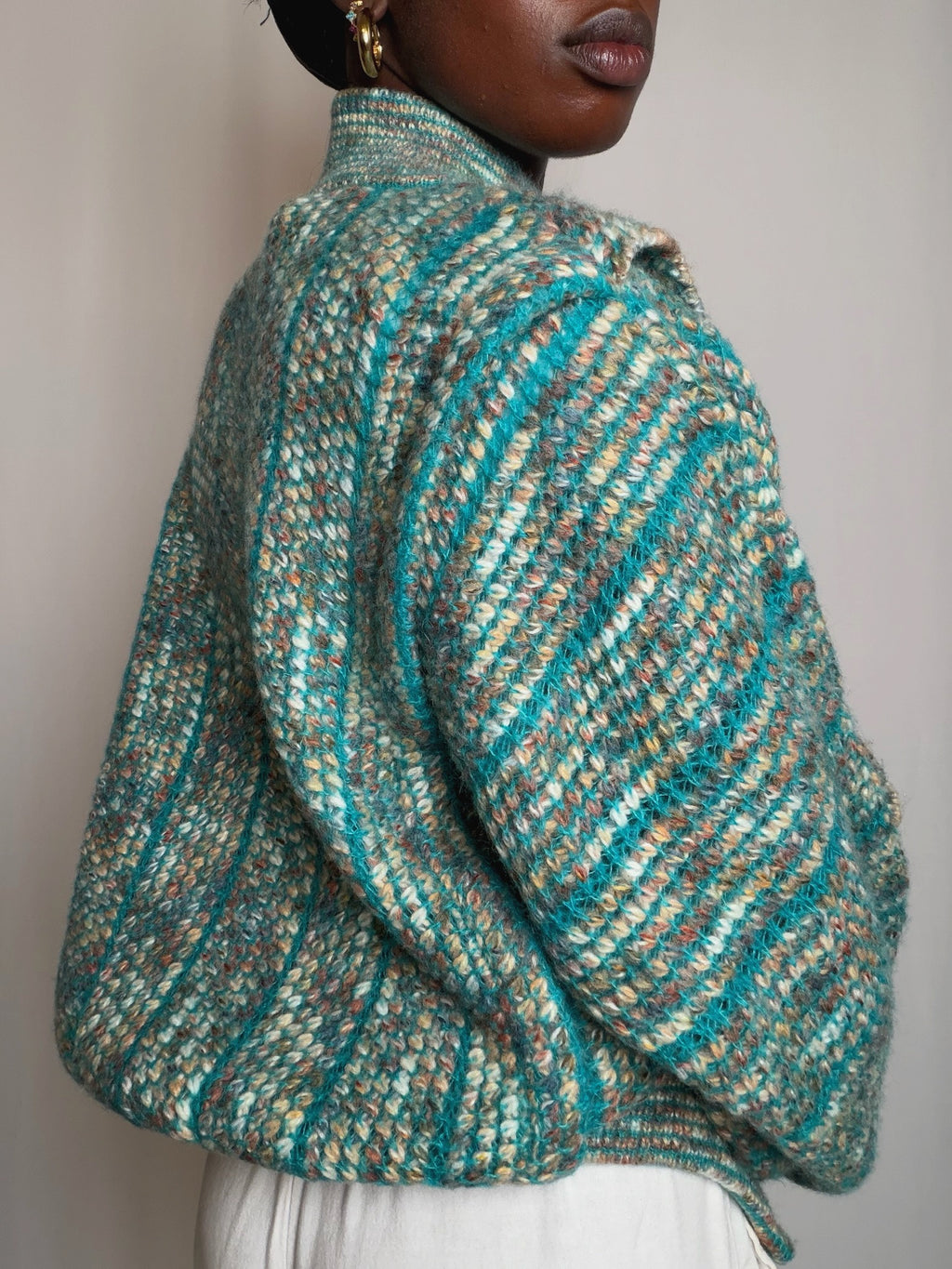 Cardigan en maille turquoise M vintage