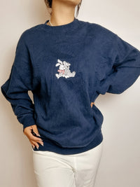 American vintage dark blue embroidered sweater L