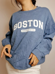 Pull vintage américain bleu Boston XL