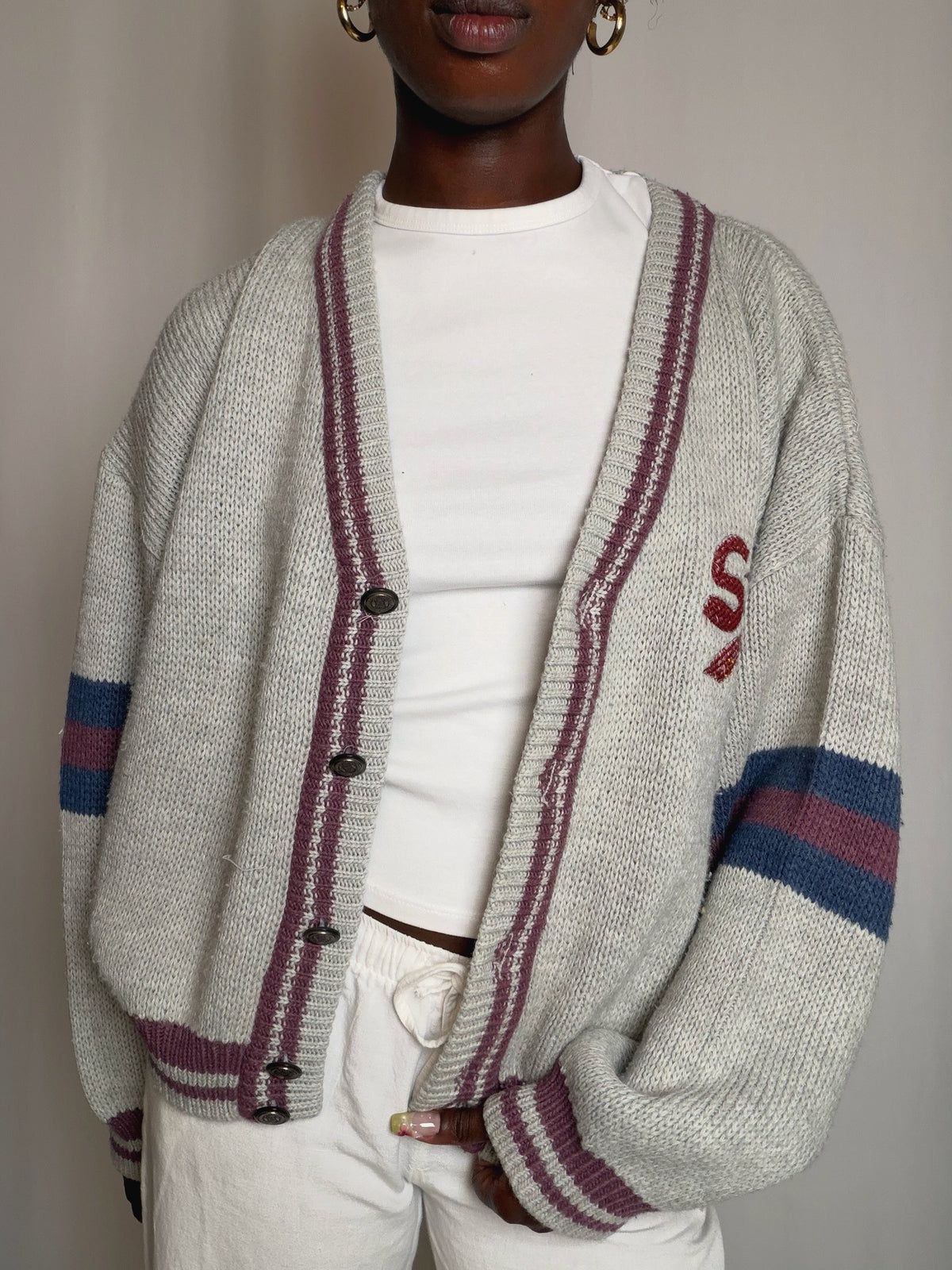 Cardigan gris avec détails L/XL vintage