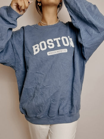 Pull vintage américain bleu Boston XL