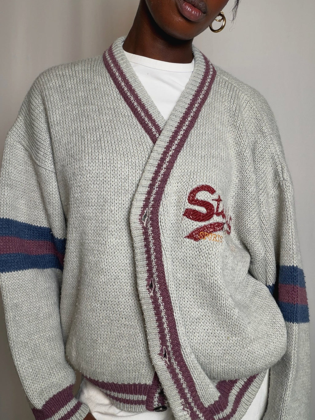 Cardigan gris avec détails L/XL vintage