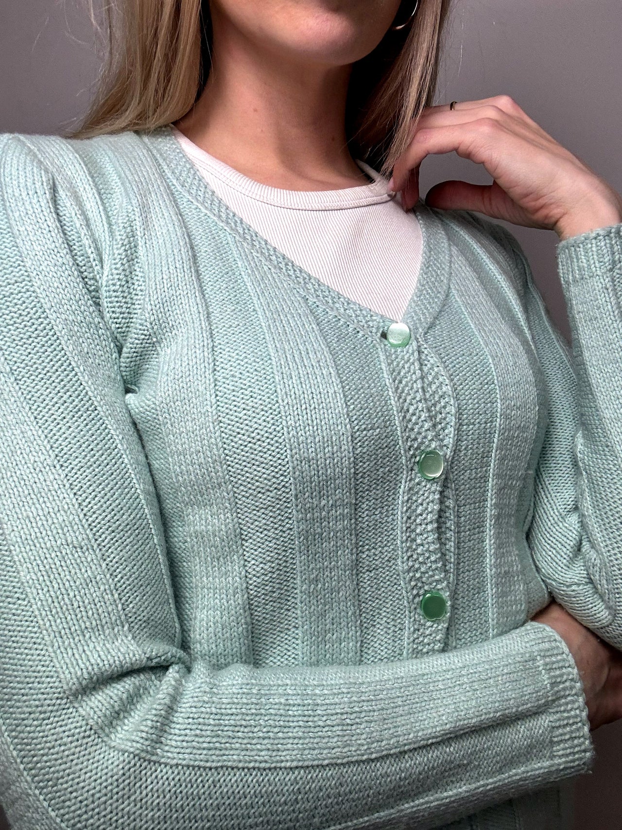 Cardigan cintré turquoise S vintage