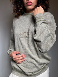 Pull en maille chinée verte brodée XL vintage