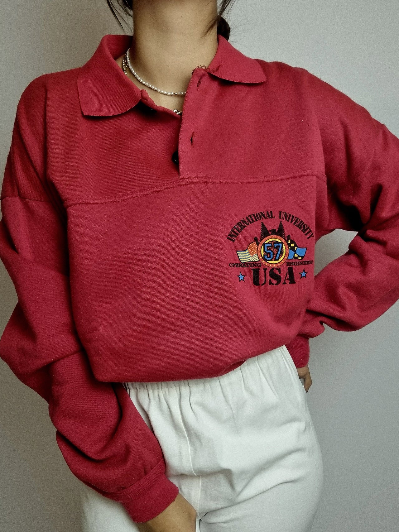 Pull vintage américain rouge rosé L