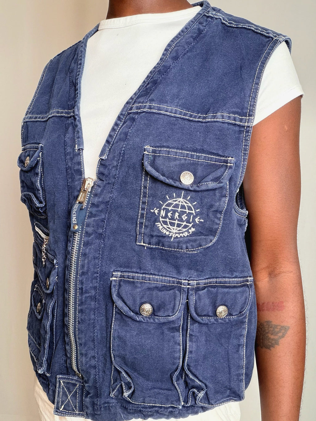 Gilet en denim marine Energie M vintage
