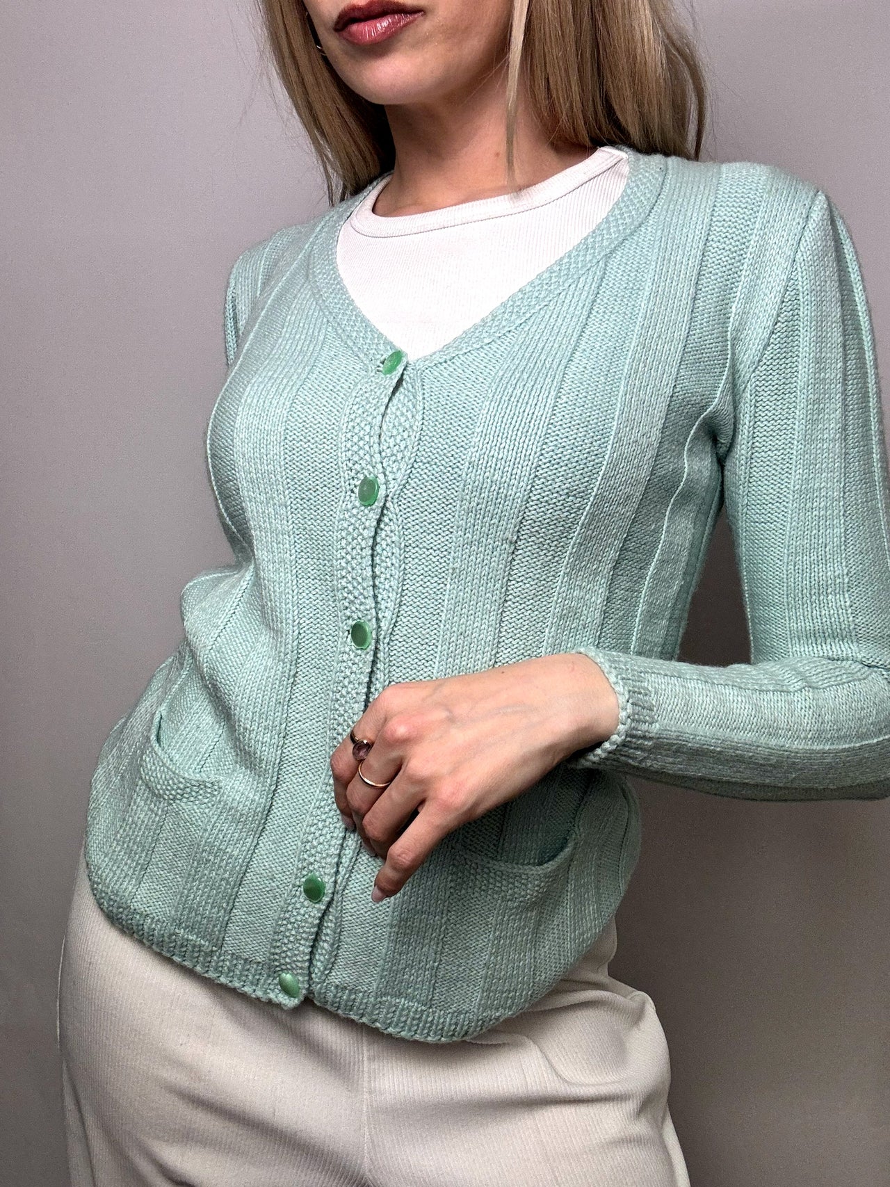 Cardigan cintré turquoise S vintage