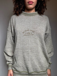 Pull en maille chinée verte brodée XL vintage