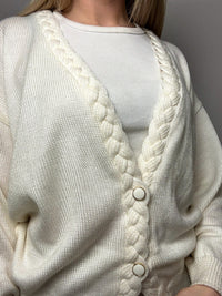 Vintage M White Braided Collar Cardigan