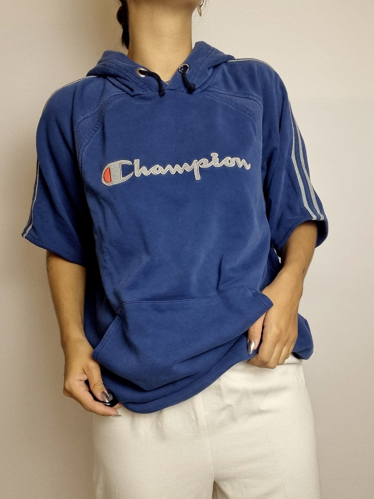 T-shirt à capuche vintage bleu Champion XL