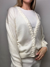 Vintage M White Braided Collar Cardigan
