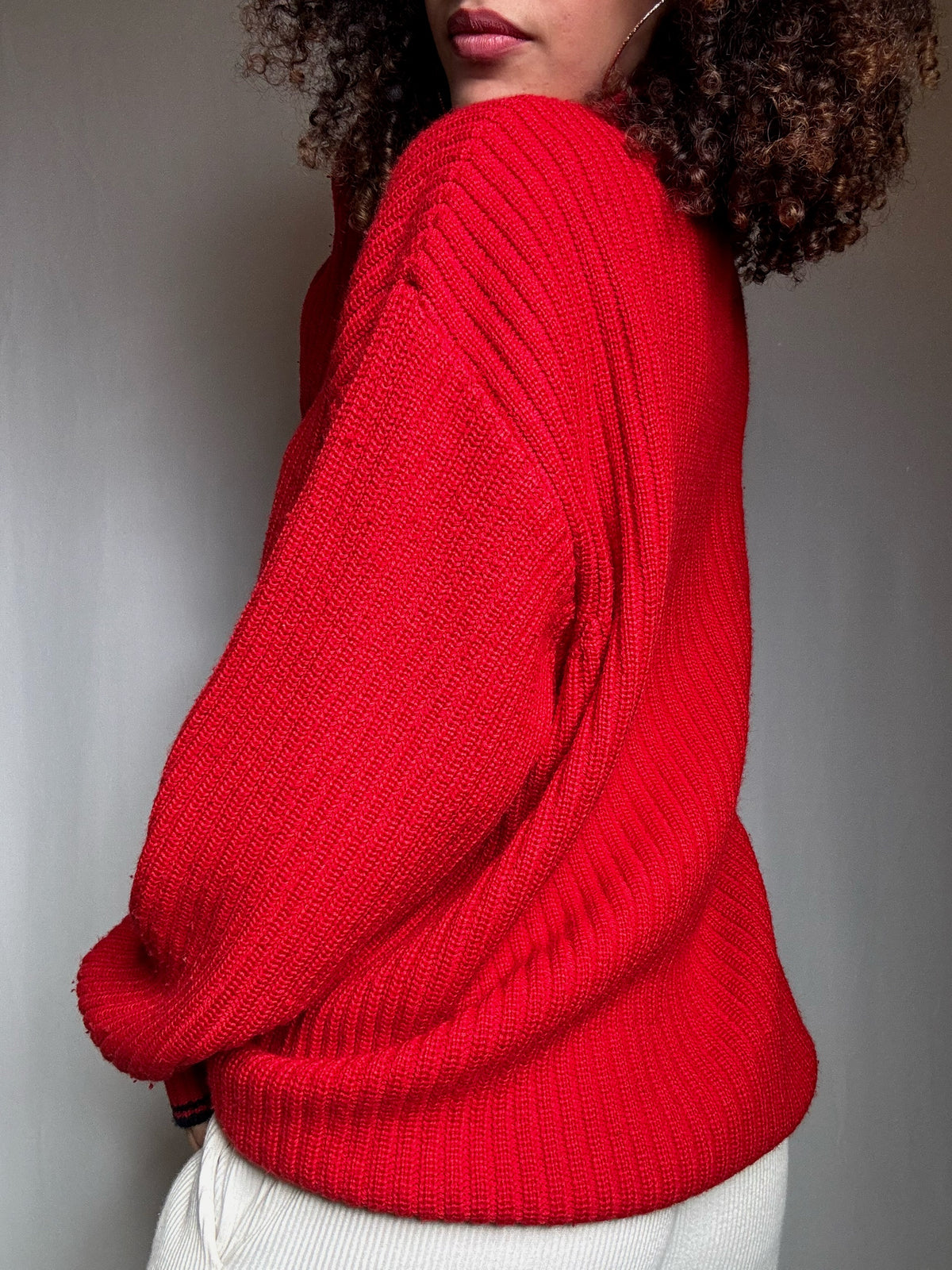 Pull en maille rouge XL vintage