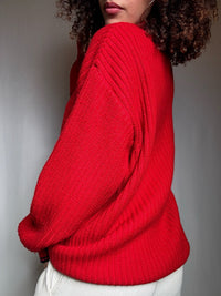 Pull en maille rouge XL vintage