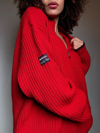 Pull en maille rouge XL vintage
